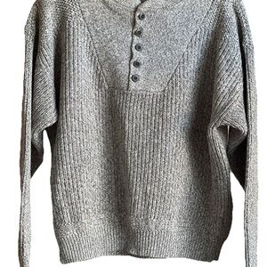 Vintage Y2K Fisherman Sweater Gray Button-Up Men's Knitted 100% Cotton